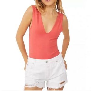 NWT FREE PEOPLE keep it sleek bodysuit in pink poinsettia size S